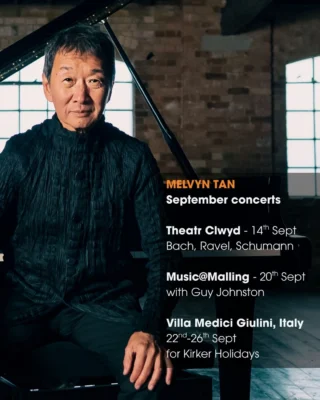 Concerts for Melvyn Tan this September include a performance at the International Piano Series at @theatrclwyd  this evening, a concert with @cellojohnston at @musicmalling and four days of concerts on different pianos from periods ranging from Mozart's time to Liszt and Schumann at the Villa Medici with @kirker_holidays 

📸 - Andrew Staples